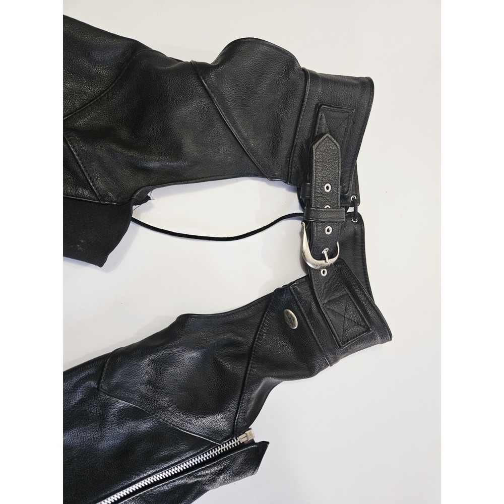 Vintage Harley Davidson Women's Black Leather Motorcycle Riding Chaps Size Small - Picture 6 of 13